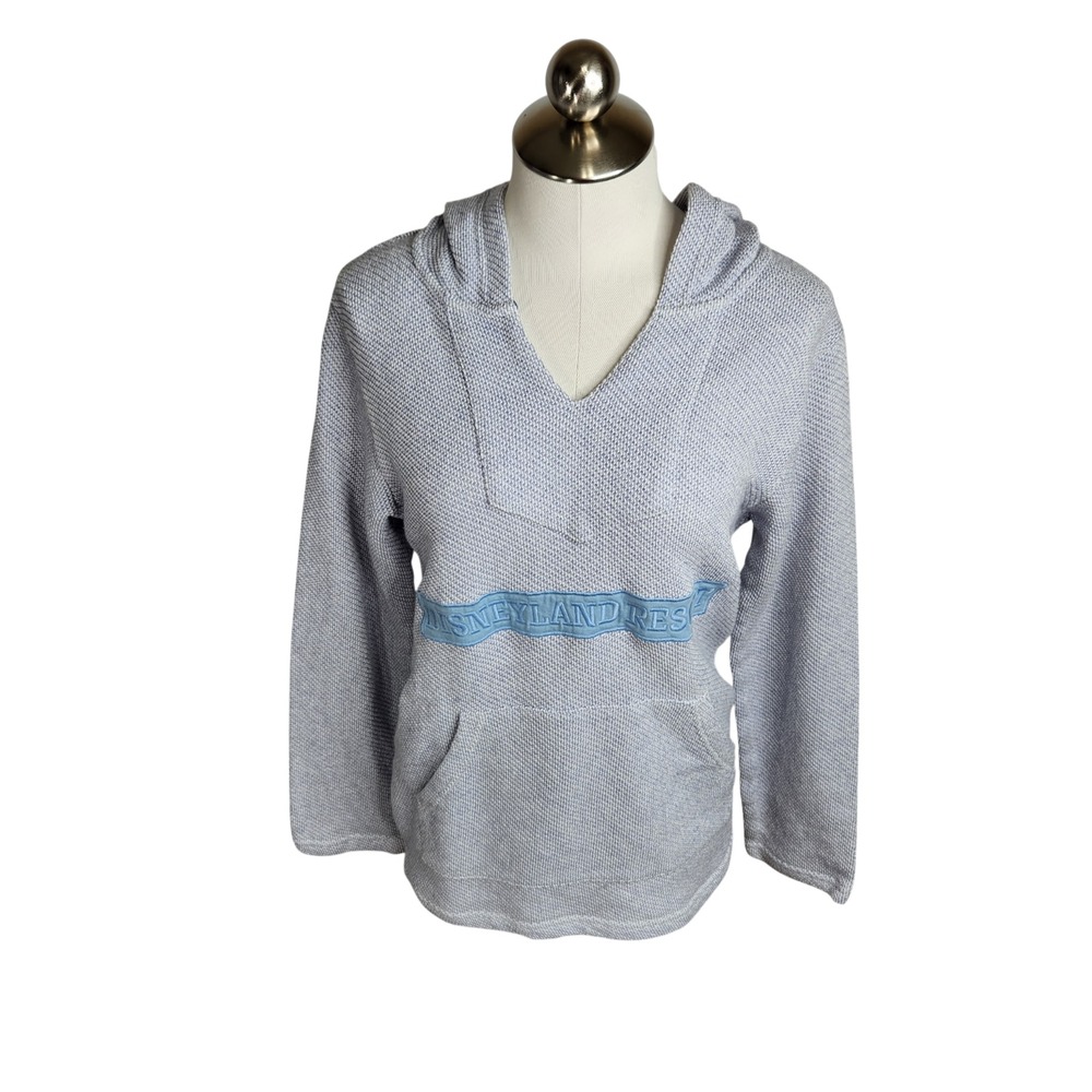 Disney Disneyland Mickey Baja Style Knit Sweater Hoodie Adult Size Small Blue